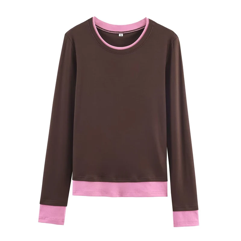 Damen Lässiges Langarm-Layering-Shirt mit doppellagigem Saum und eingesetzten Manschetten Nord Taschen