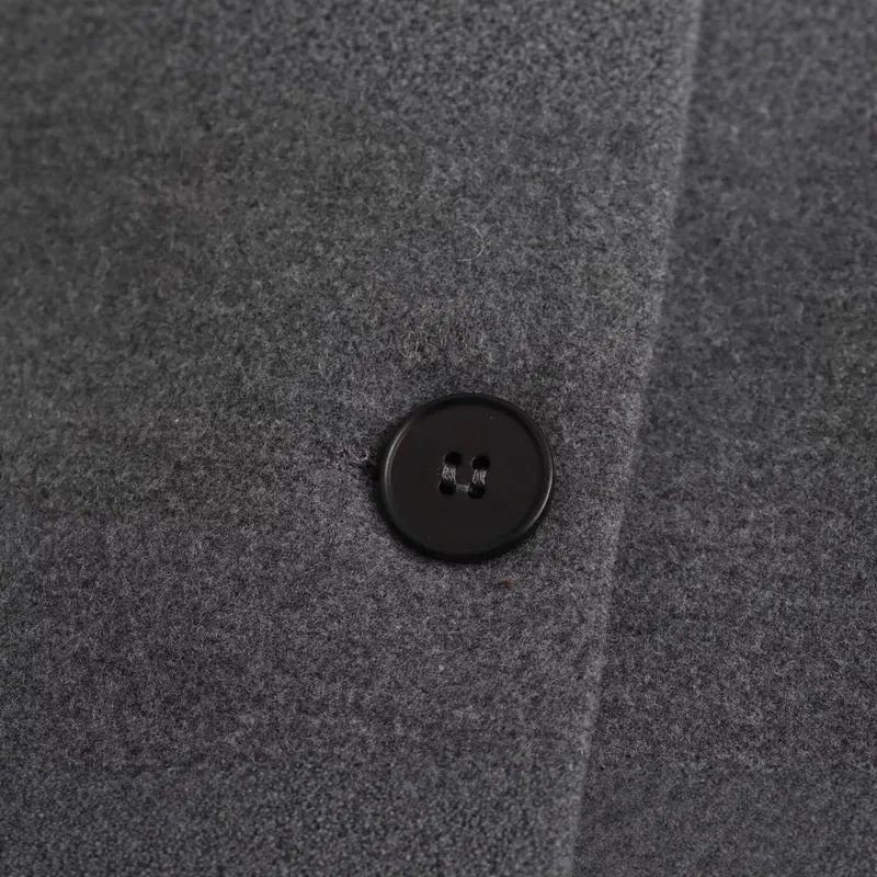 Damen Langer Wollmix-Einreiher-Mantel mit Reverskragen und Pattentaschen Nord Taschen
