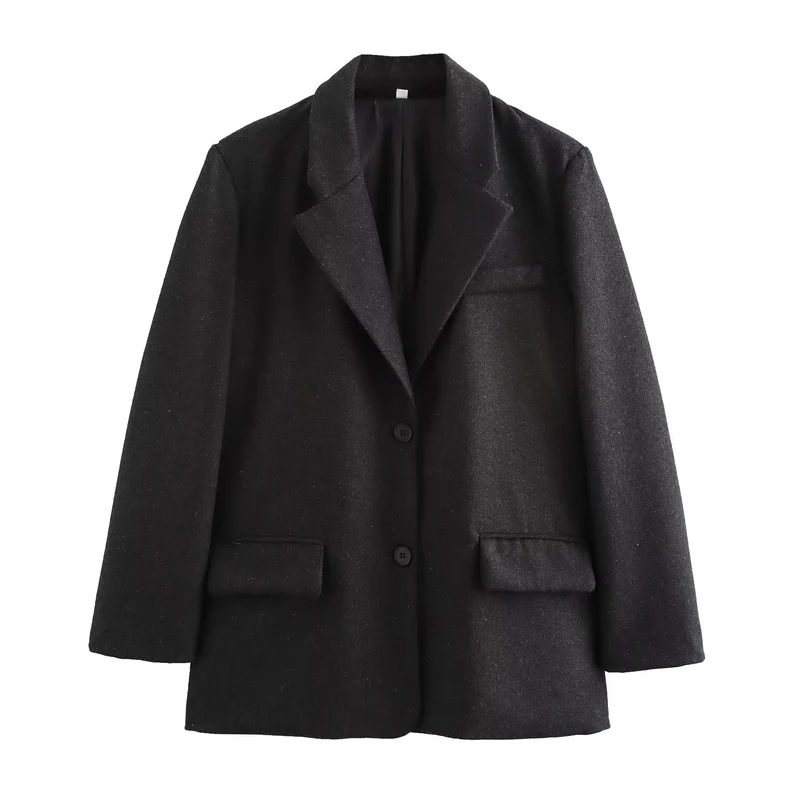 Damen Langer Wollmix-Einreiher-Mantel mit Reverskragen und Pattentaschen Nord Taschen