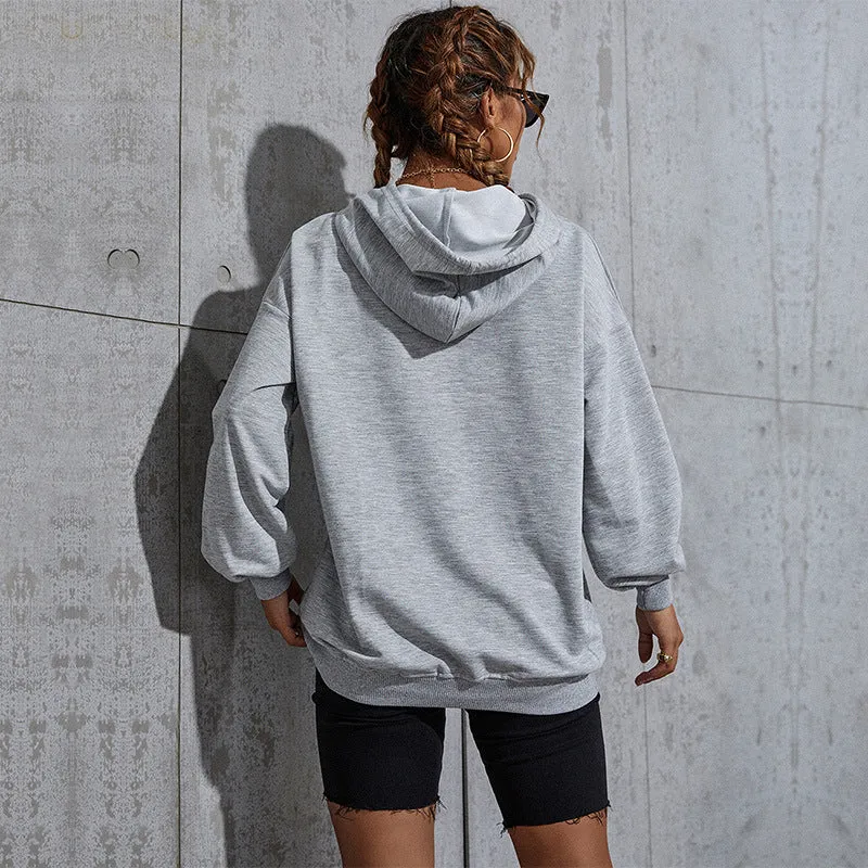 Damen Oversize-Kapuzenpullover mit Kängurutasche und gerippten Bündchen Nord Taschen