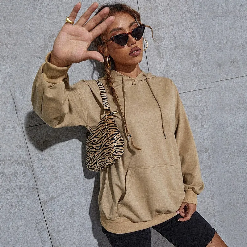 Damen Oversize-Kapuzenpullover mit Kängurutasche und gerippten Bündchen Nord Taschen