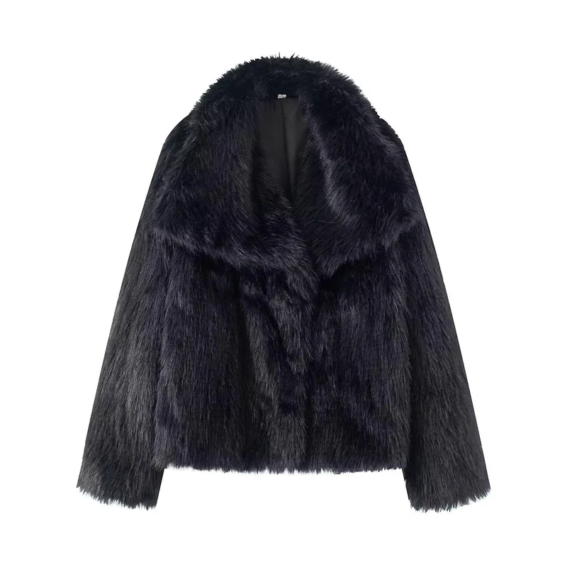 Damen Kurzer Boxy-Faux-Fur-Mantel mit großzügigem Schalkragen und weichem Innenfutter Nord Taschen