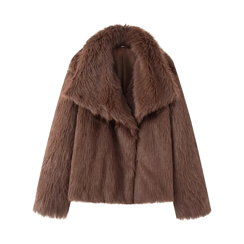 Damen Kurzer Boxy-Faux-Fur-Mantel mit großzügigem Schalkragen und weichem Innenfutter Nord Taschen