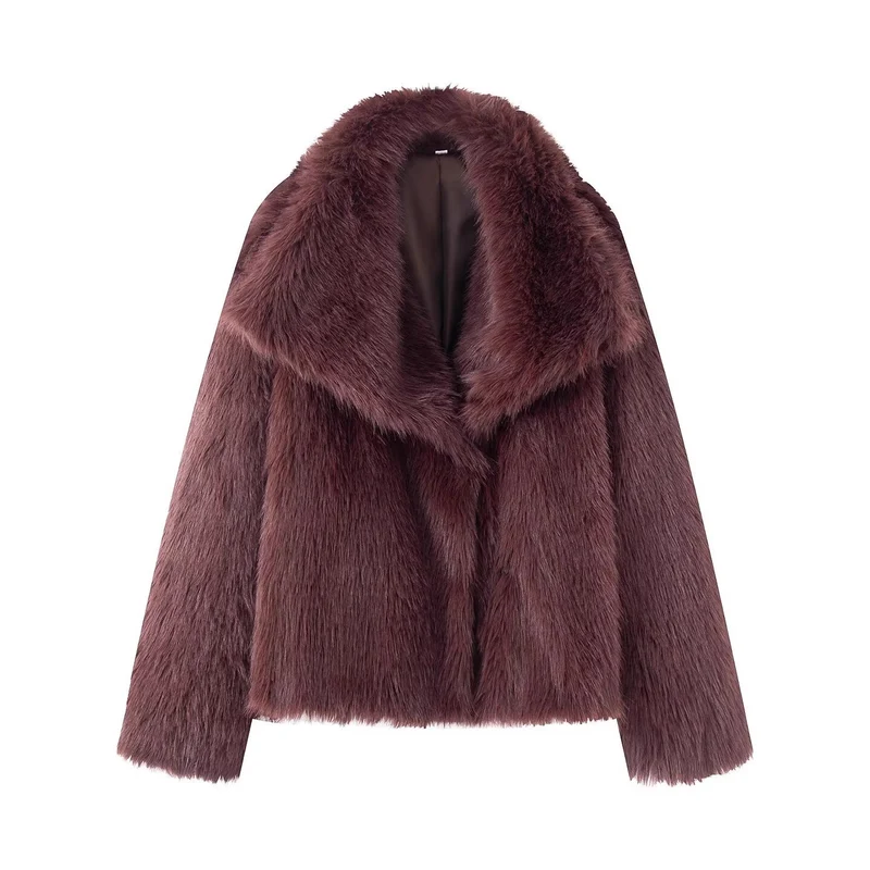 Damen Kurzer Boxy-Faux-Fur-Mantel mit großzügigem Schalkragen und weichem Innenfutter Nord Taschen