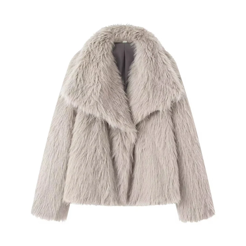 Damen Kurzer Boxy-Faux-Fur-Mantel mit großzügigem Schalkragen und weichem Innenfutter Nord Taschen
