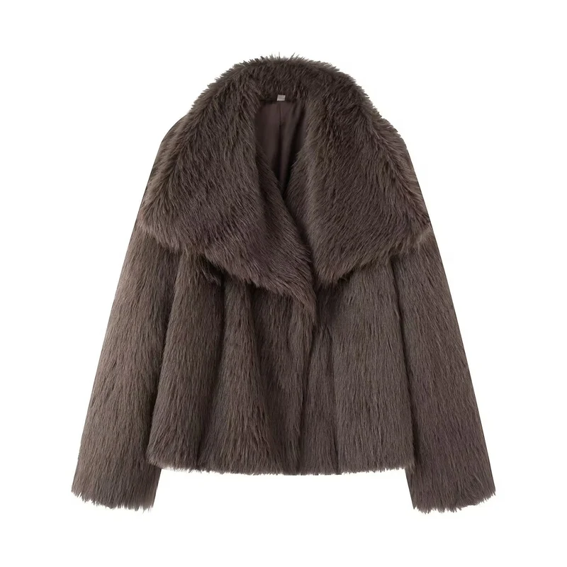 Damen Kurzer Boxy-Faux-Fur-Mantel mit großzügigem Schalkragen und weichem Innenfutter Nord Taschen