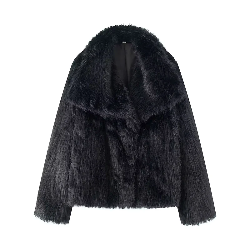 Damen Kurzer Boxy-Faux-Fur-Mantel mit großzügigem Schalkragen und weichem Innenfutter Nord Taschen