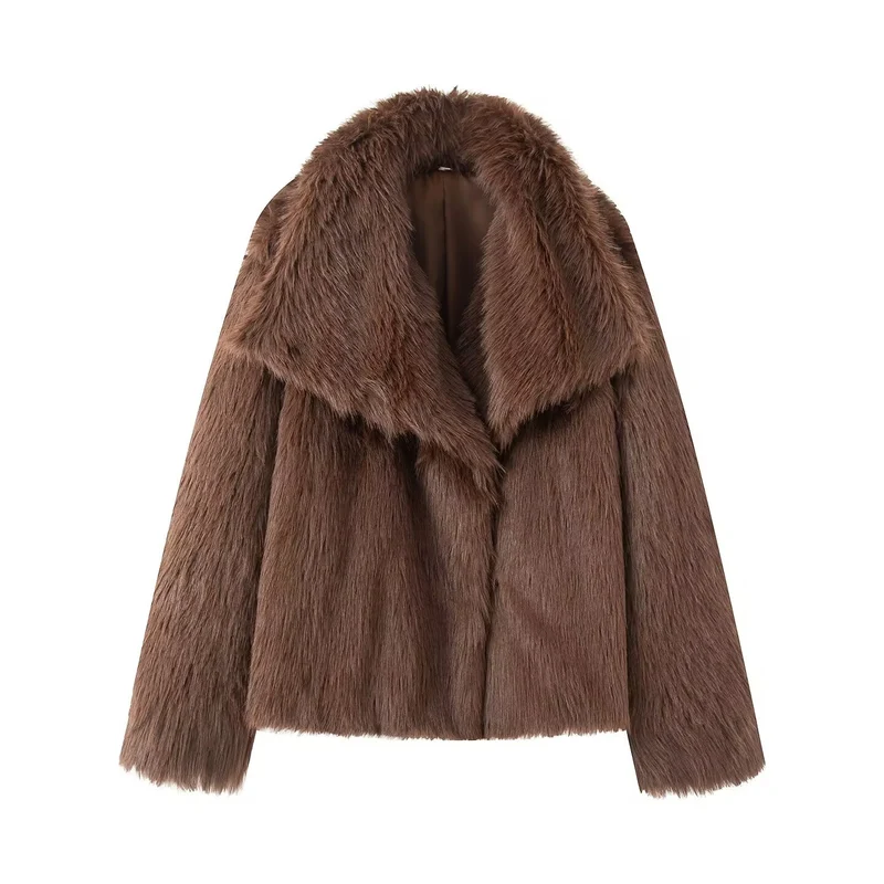 Damen Kurzer Boxy-Faux-Fur-Mantel mit großzügigem Schalkragen und weichem Innenfutter Nord Taschen