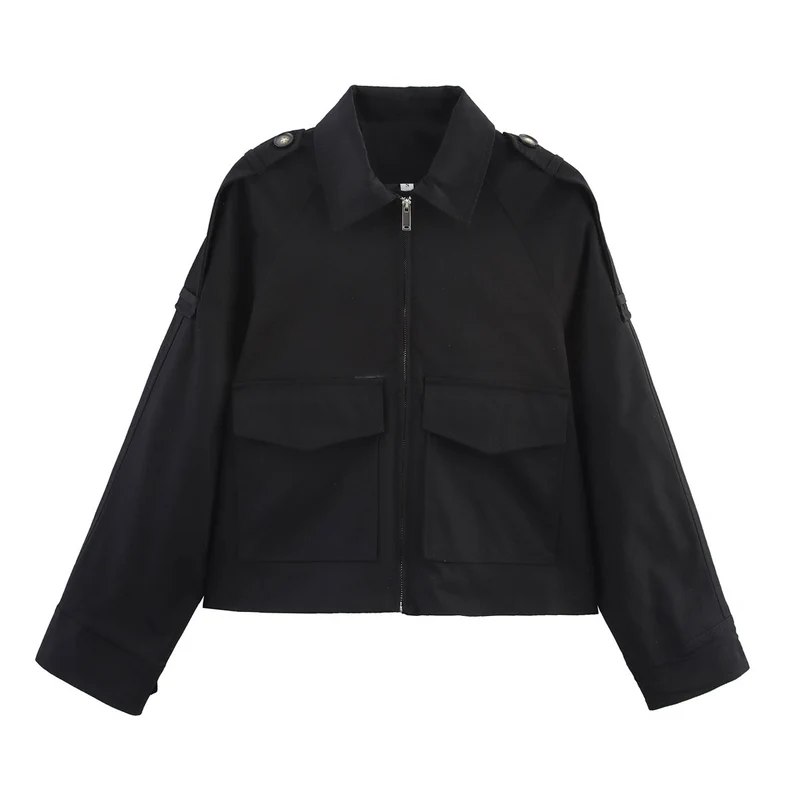 Damen Kurz geschnittene Utility-Jacke im Military‑Look mit Pattentaschen, Schulterklappen und Reißverschluss Nord Taschen
