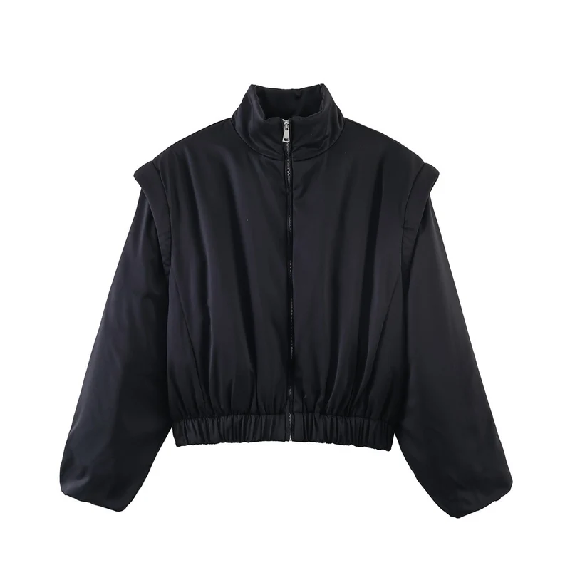 Damen Kurz geschnittene Puffjacke mit Stehkragen, Reißverschluss und elastischem Bund Nord Taschen