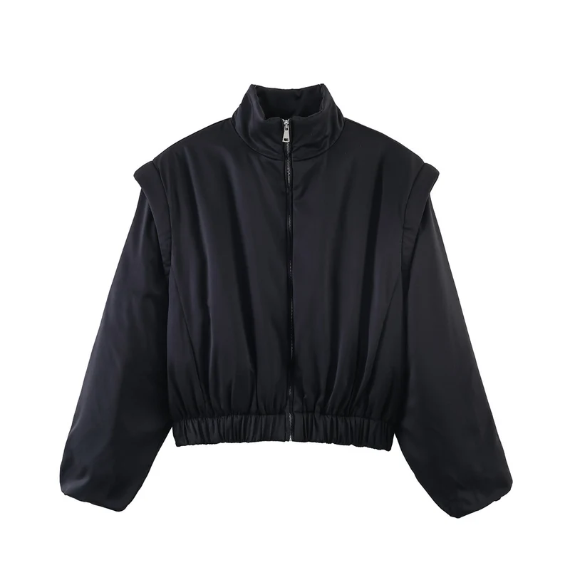 Damen Kurz geschnittene Puffjacke mit Stehkragen, Reißverschluss und elastischem Bund Nord Taschen