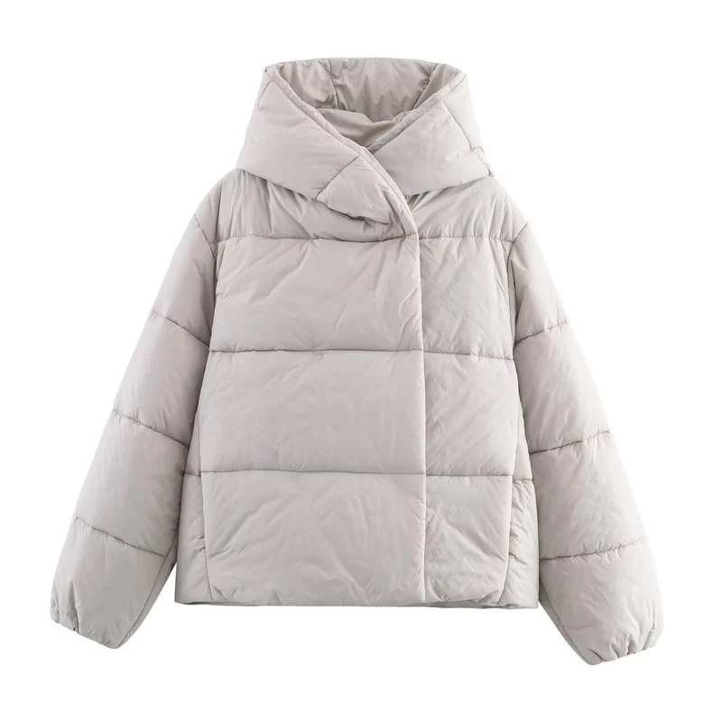 Damen Kurz geschnittene Oversize-Steppjacke mit hohem Wickelkragen und wattierter Fütterung Nord Taschen