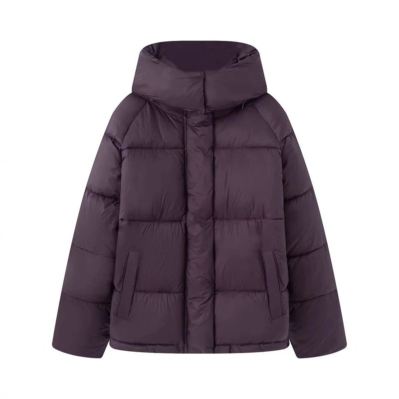 Damen Kurz geschnittene Oversize-Steppjacke mit hohem Kragen und Kapuze Nord Taschen