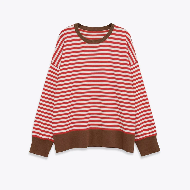 Damen Gestreifter Oversize-Pullover mit kontrastbesetzten Bündchen Nord Taschen