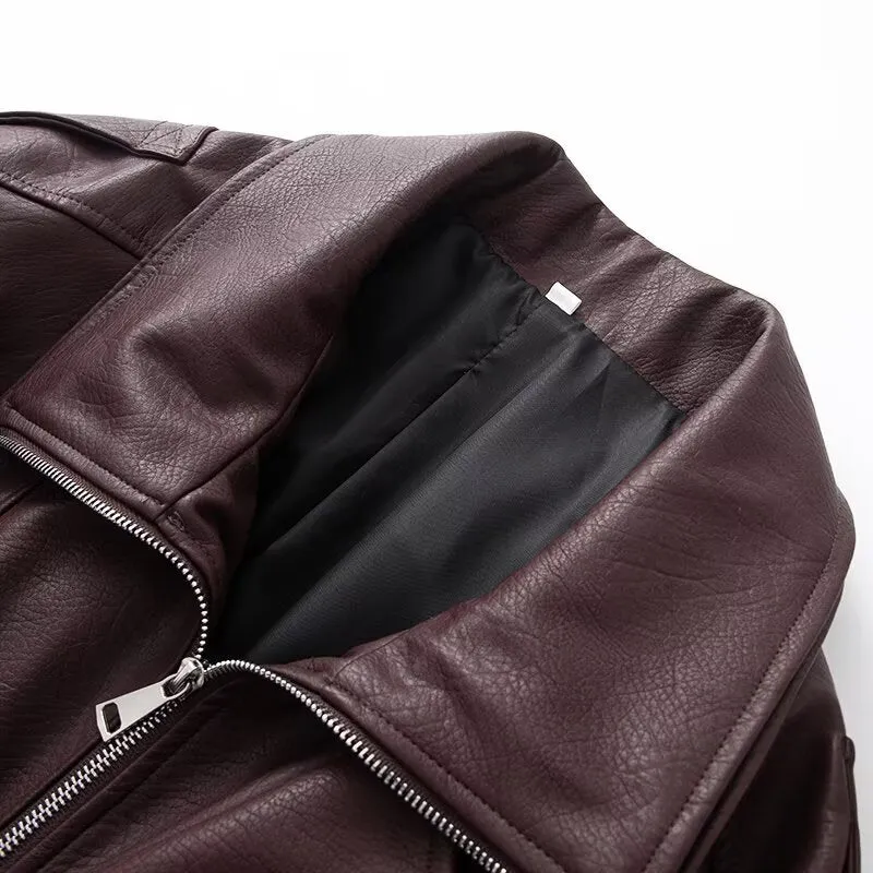Damen Oversize Kunstleder-Bikerjacke mit asymmetrischem Reißverschluss, Gürtel und elastischem Bund Nord Taschen