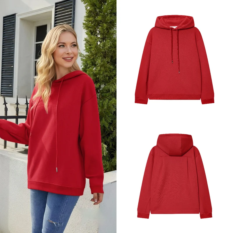 Damen Oversize Kapuzenpullover aus schwerer Baumwollmischung mit Kängurutasche und Tunnelzug Nord Taschen