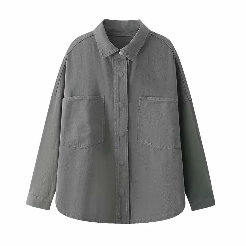 Damen Oversize Jeans-Hemdjacke im Boxy-Schnitt mit aufgesetzten Brusttaschen und Rundsaum Nord Taschen