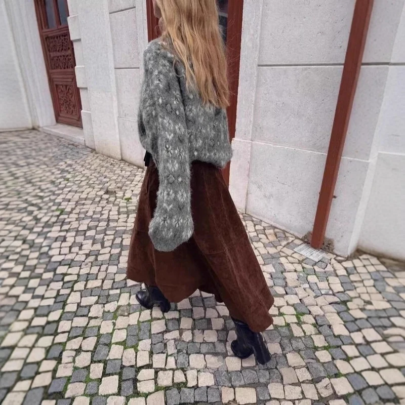 Damen Oversize Jacquard-Pullover aus weichem Mohair‑Mix mit Rundhalsausschnitt Nord Taschen