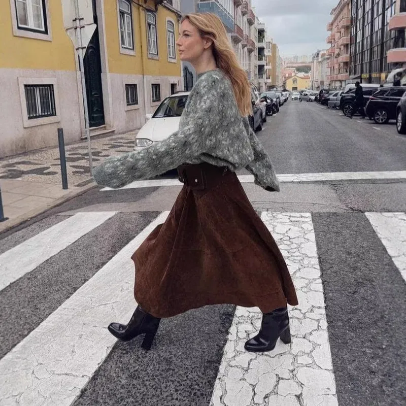 Damen Oversize Jacquard-Pullover aus weichem Mohair‑Mix mit Rundhalsausschnitt Nord Taschen