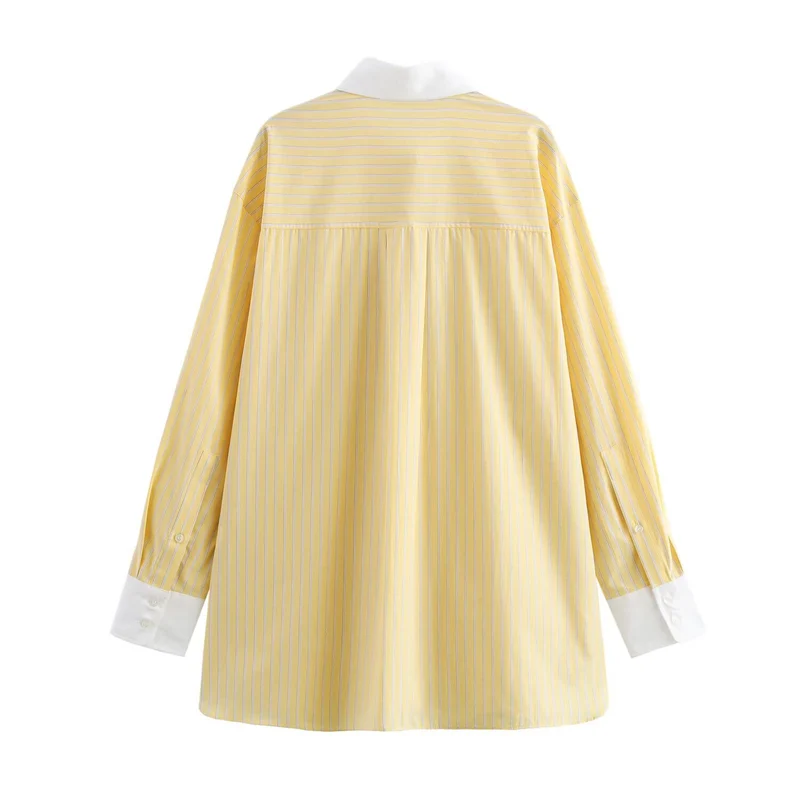 Damen Oversize-Hemdbluse mit Kontrastkragen und Manschetten Nord Taschen