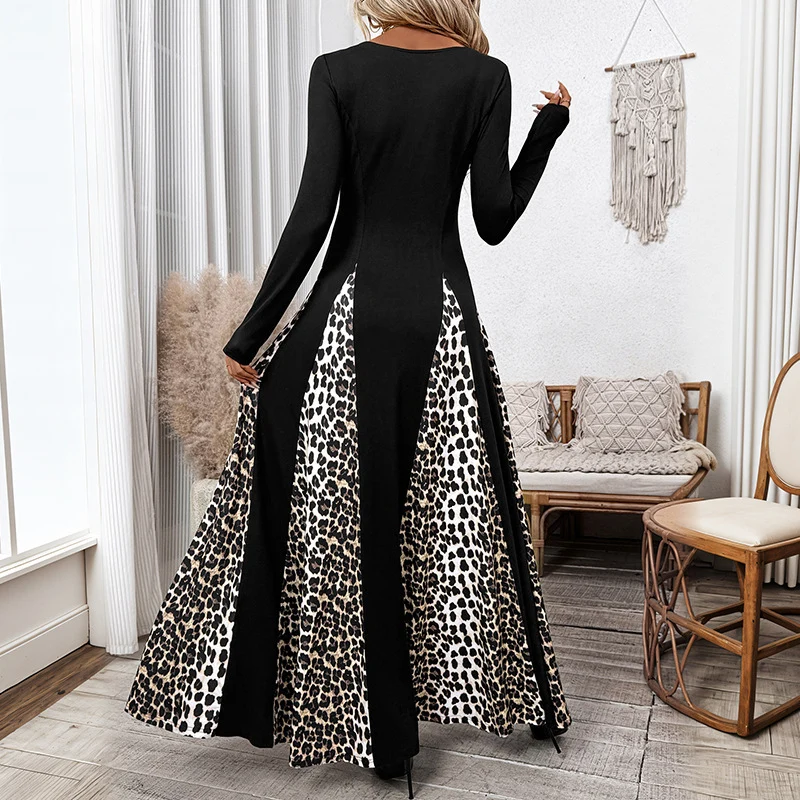 Damen Maxikleid mit Paneeloptik und kontrastierenden Leopard‑Print‑Einsätzen Nord Taschen