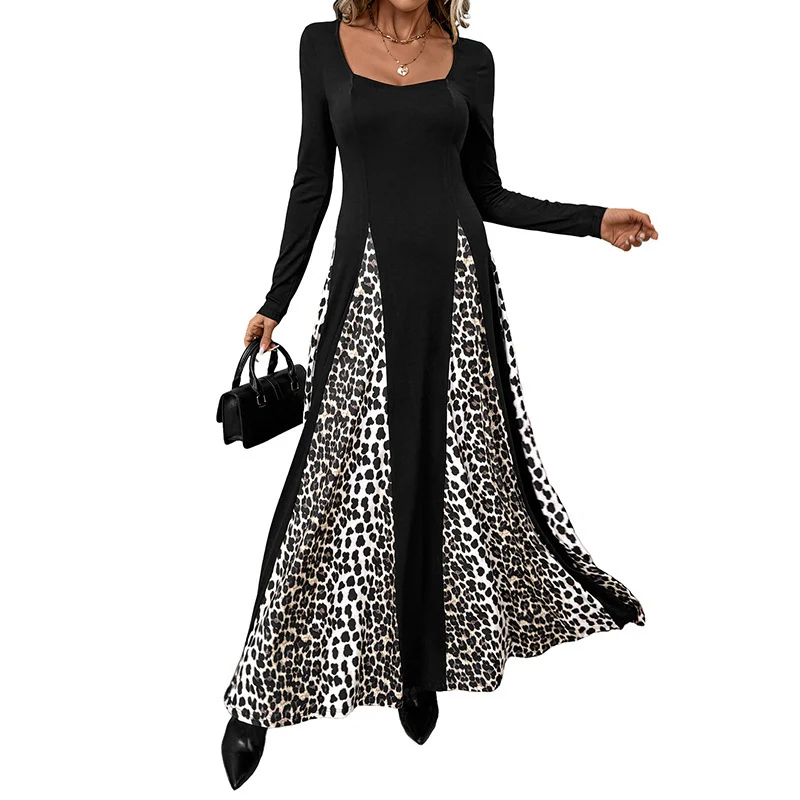 Damen Maxikleid mit Paneeloptik und kontrastierenden Leopard‑Print‑Einsätzen Nord Taschen