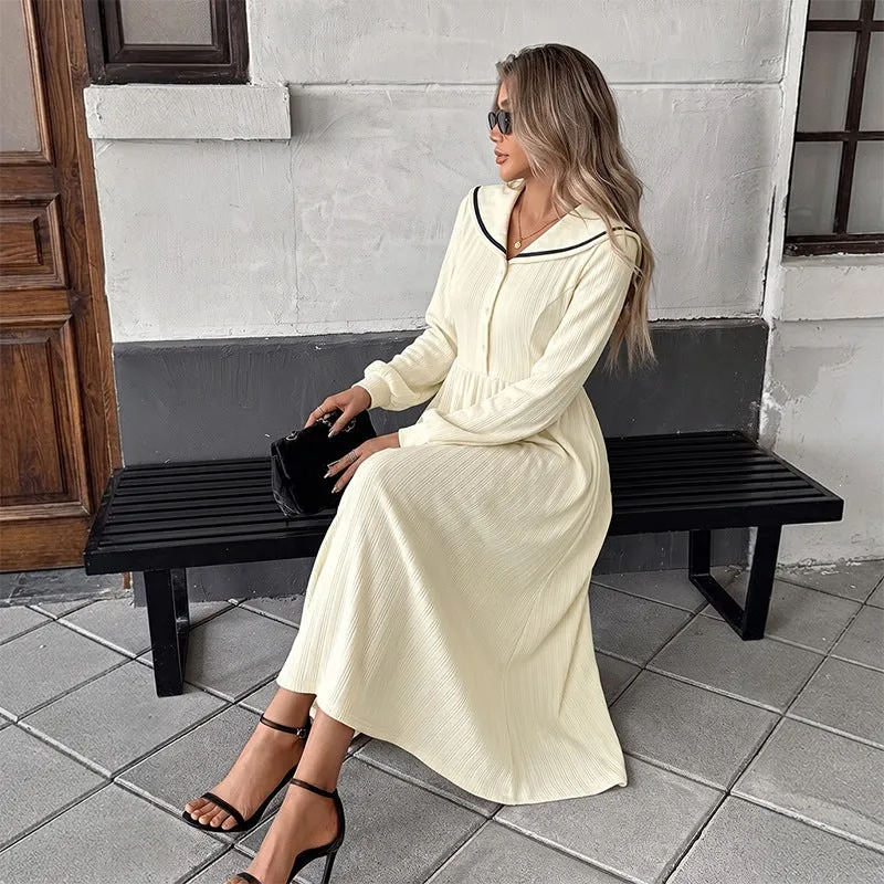 Damen Maxikleid mit Matrosenkragen, feinem Rippstrick und taillierter Silhouette Nord Taschen