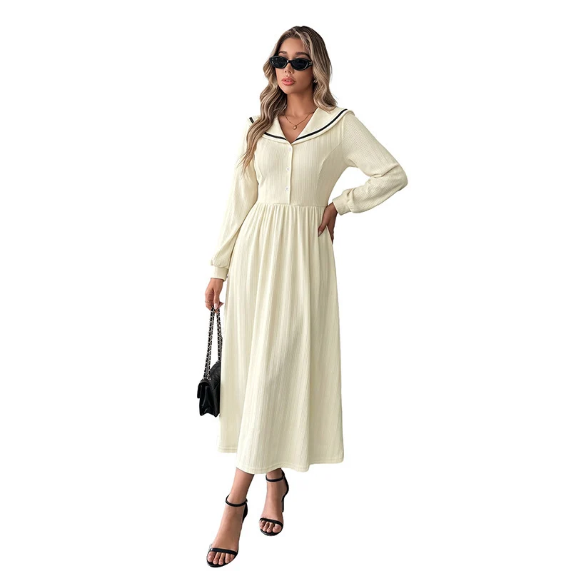 Damen Maxikleid mit Matrosenkragen, feinem Rippstrick und taillierter Silhouette Nord Taschen