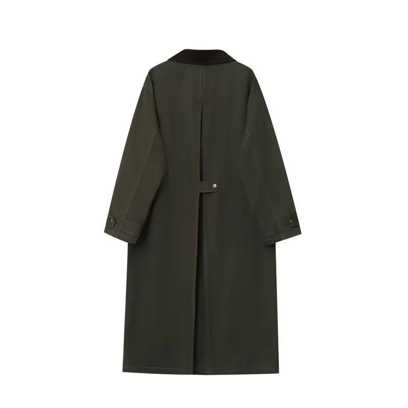 Damen Langer wasserdichter Oversize-Mantel mit Cordkragen, Druckknopfleiste und Pattentaschen Nord Taschen