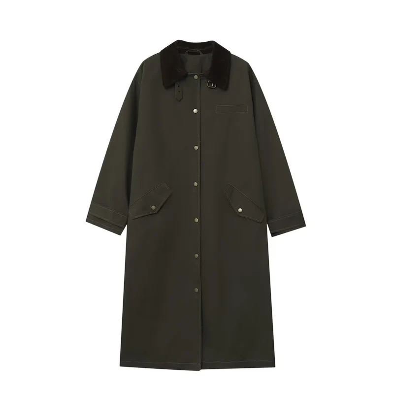 Damen Langer wasserdichter Oversize-Mantel mit Cordkragen, Druckknopfleiste und Pattentaschen Nord Taschen