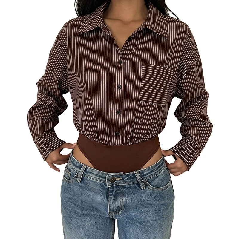Damen Oversize-Hemdbluse aus Viskose mit feinem Nadelstreifen und Brusttasche Nord Taschen