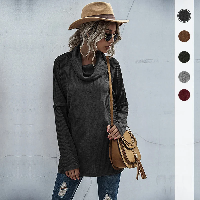 Damen Oversize Feinstrick-Tunika mit weitem Rollkragen und geripptem Strukturstrick Nord Taschen