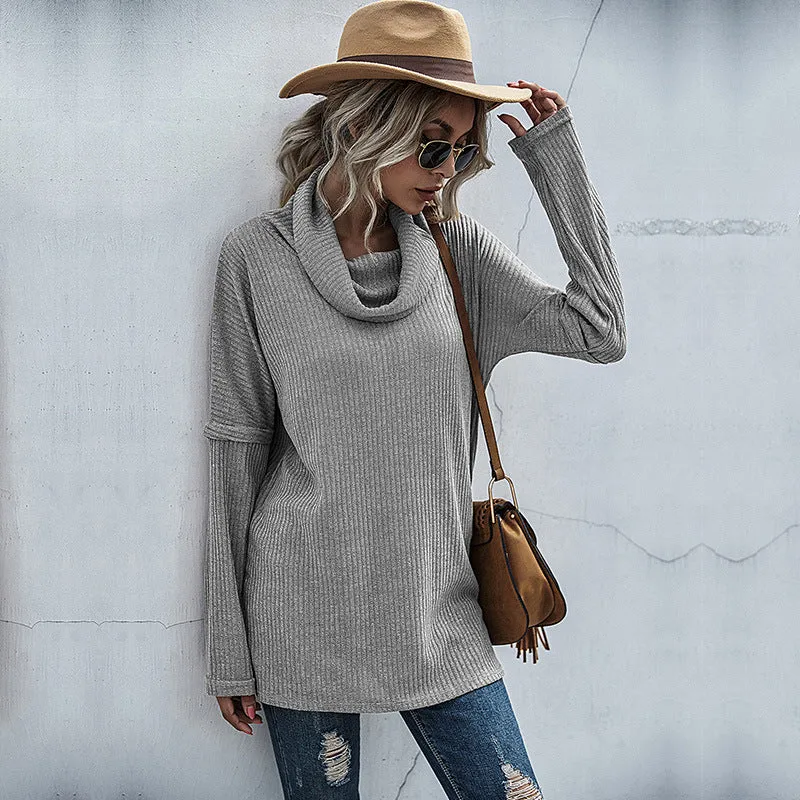 Damen Oversize Feinstrick-Tunika mit weitem Rollkragen und geripptem Strukturstrick Nord Taschen