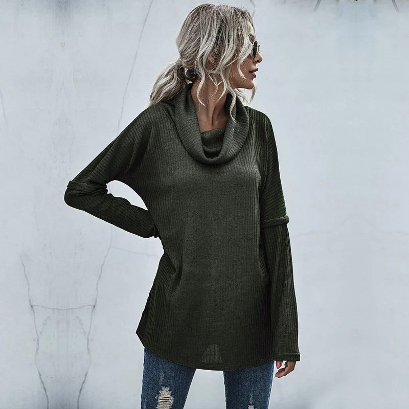 Damen Oversize Feinstrick-Tunika mit weitem Rollkragen und geripptem Strukturstrick Nord Taschen