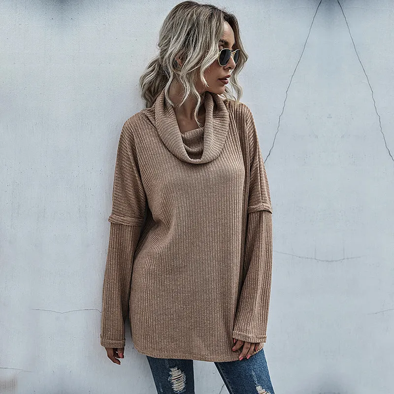 Damen Oversize Feinstrick-Tunika mit weitem Rollkragen und geripptem Strukturstrick Nord Taschen