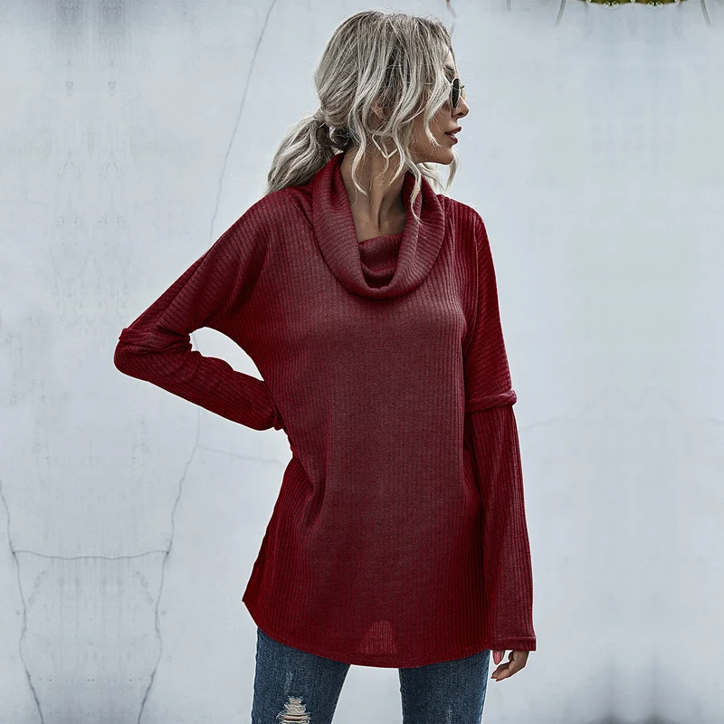 Damen Oversize Feinstrick-Tunika mit weitem Rollkragen und geripptem Strukturstrick Nord Taschen