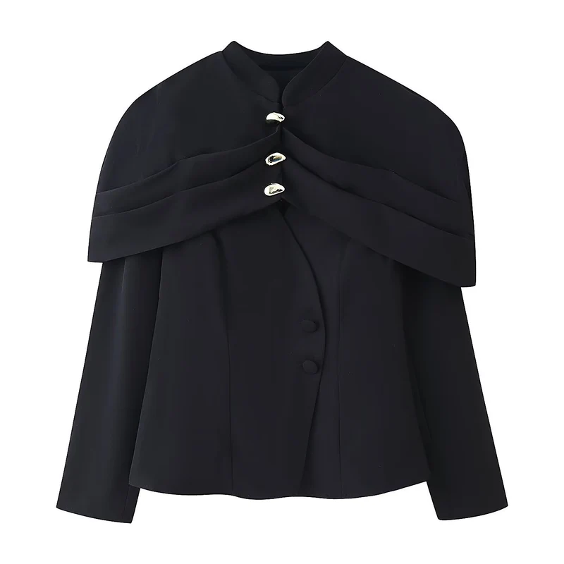 Damen Cape-Blazer mit doppeltem Capelet, Stehkragen und taillierter Silhouette Nord Taschen