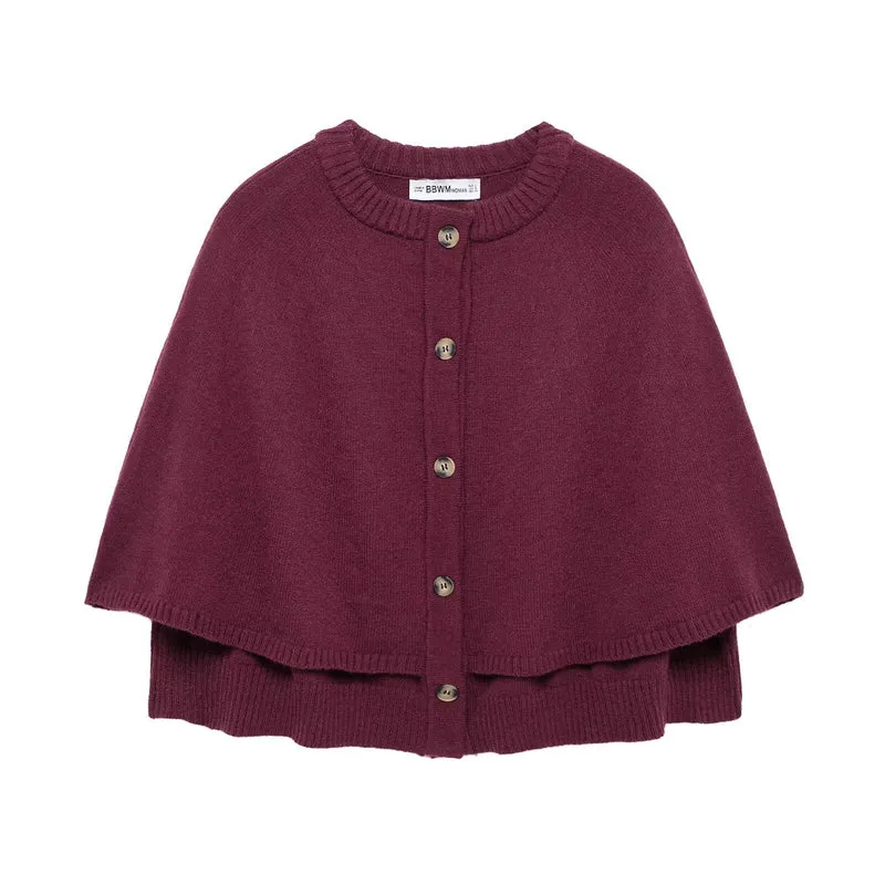 Damen Button-Front Strickcape mit doppelter Lage und Rundhalsausschnitt Nord Taschen