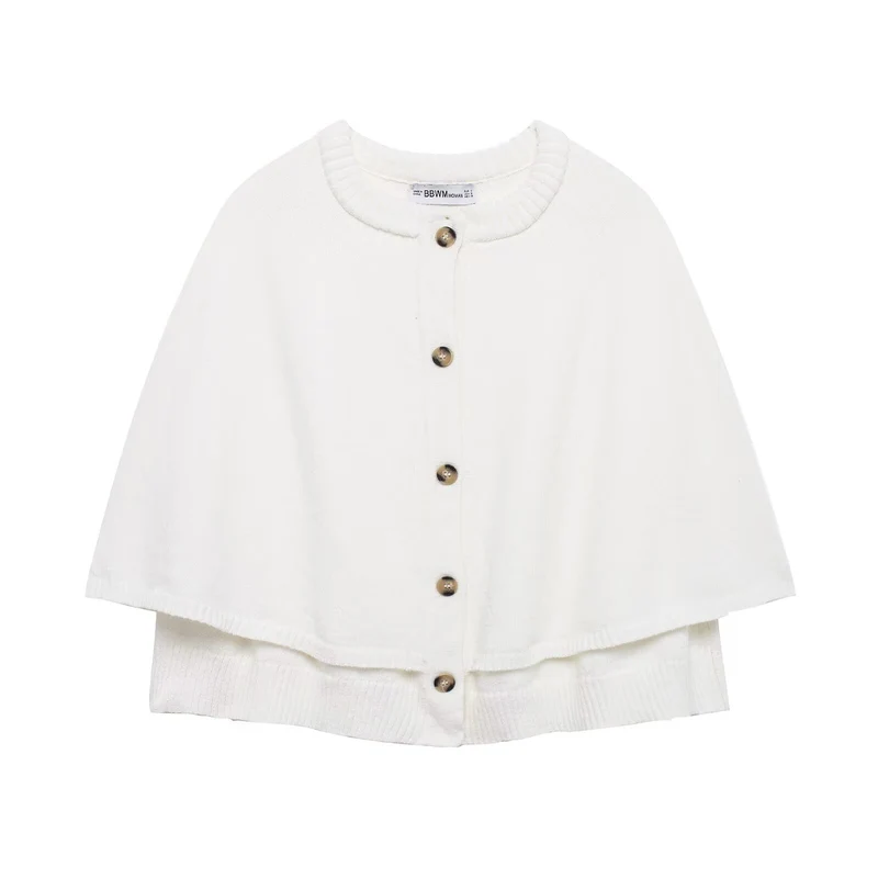 Damen Button-Front Strickcape mit doppelter Lage und Rundhalsausschnitt Nord Taschen