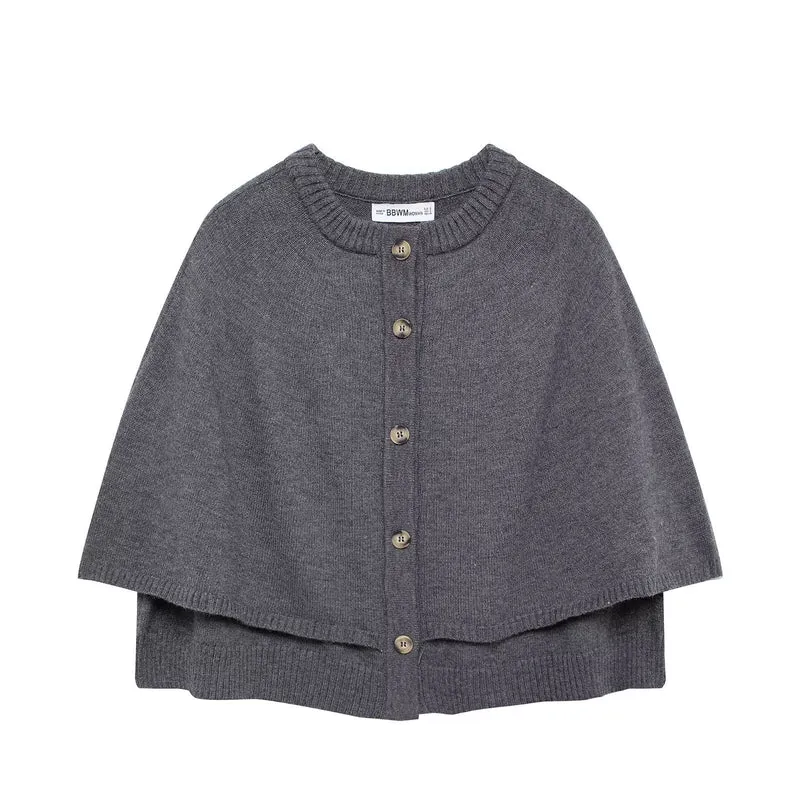 Damen Button-Front Strickcape mit doppelter Lage und Rundhalsausschnitt Nord Taschen