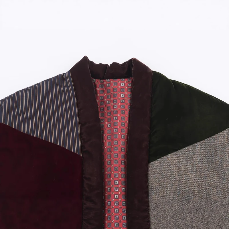 Damen Gestepptes Patchwork-Weste mit voluminösem Schalkragen Nord Taschen