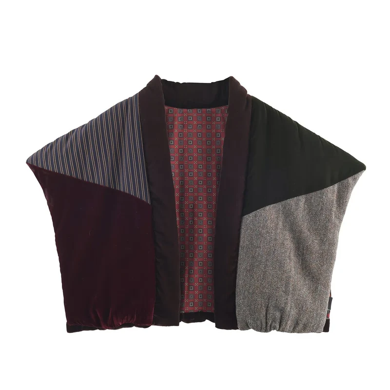 Damen Gestepptes Patchwork-Weste mit voluminösem Schalkragen Nord Taschen