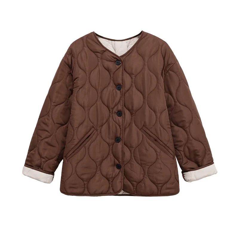 Damen gesteppte Jacke mit Rundsteppung, Knopfleiste und V‑Ausschnitt Nord Taschen