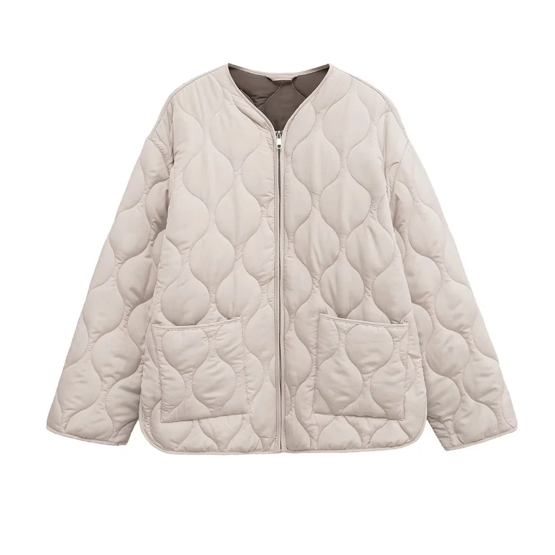 Damen gesteppte Jacke mit Rundsteppung, Knopfleiste und V‑Ausschnitt Nord Taschen