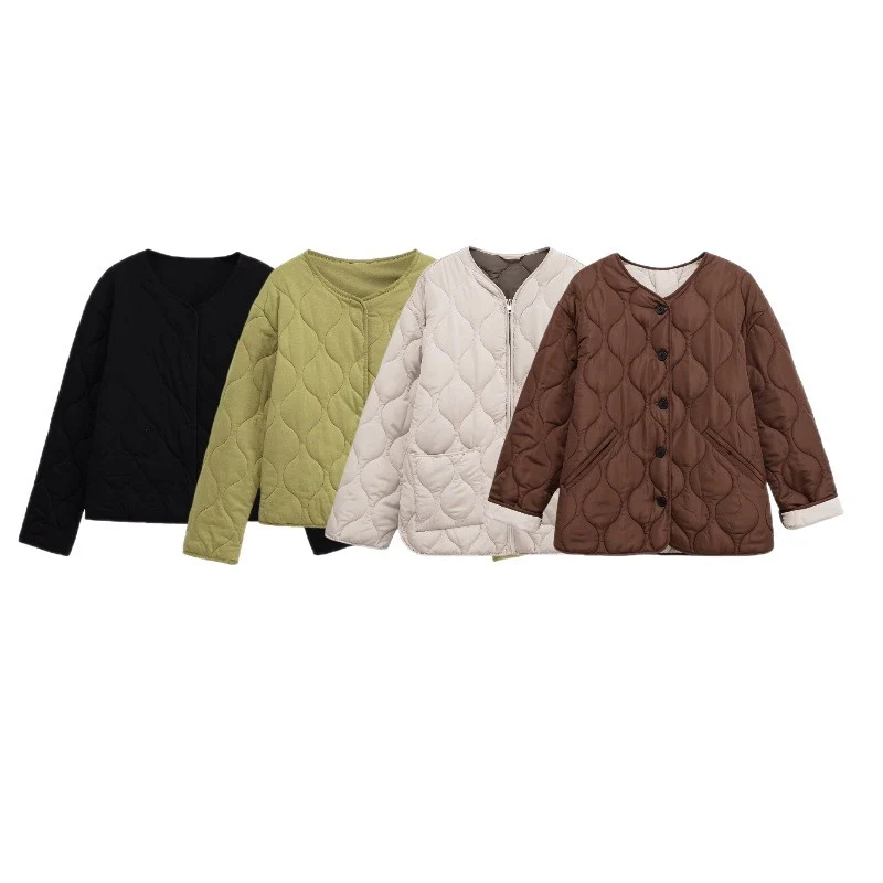 Damen gesteppte Jacke mit Rundsteppung, Knopfleiste und V‑Ausschnitt Nord Taschen
