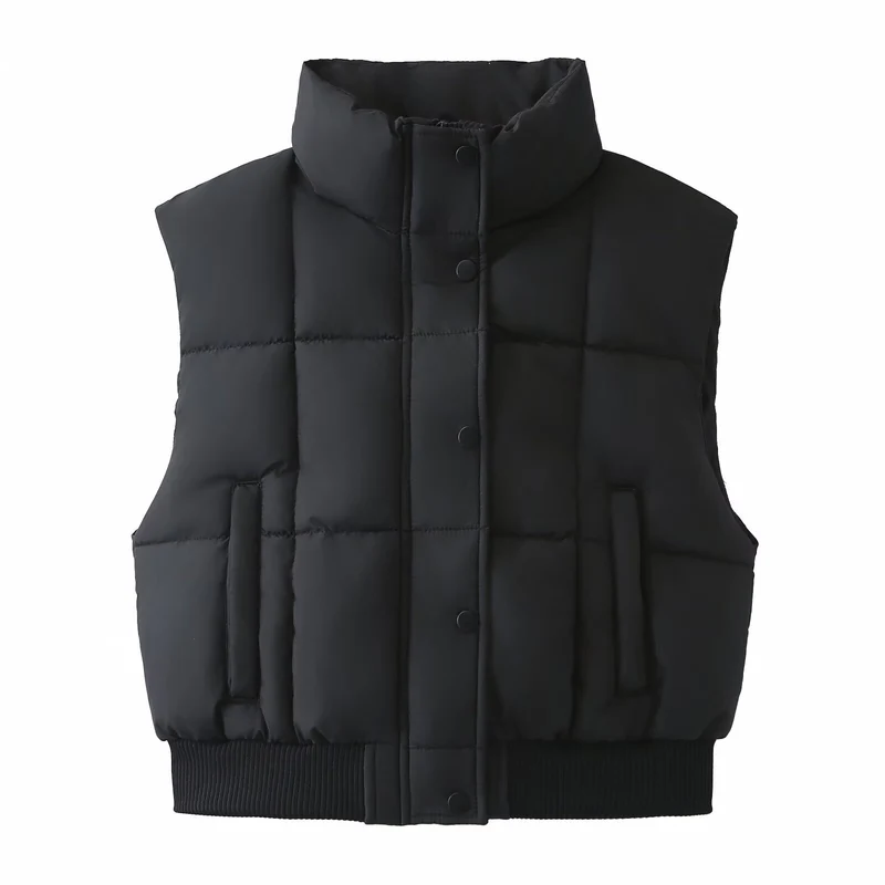 Damen Gesteppte Cropped-Pufferweste mit Stehkragen und geripptem Saum Nord Taschen