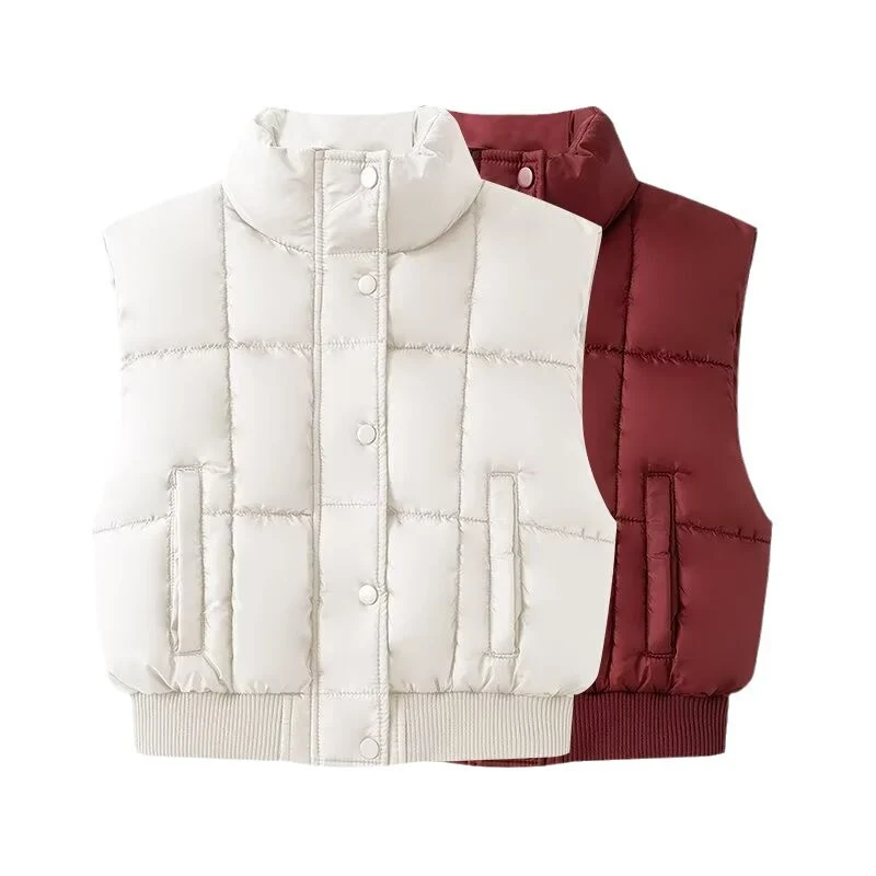 Damen Gesteppte Cropped-Pufferweste mit Stehkragen und geripptem Saum Nord Taschen