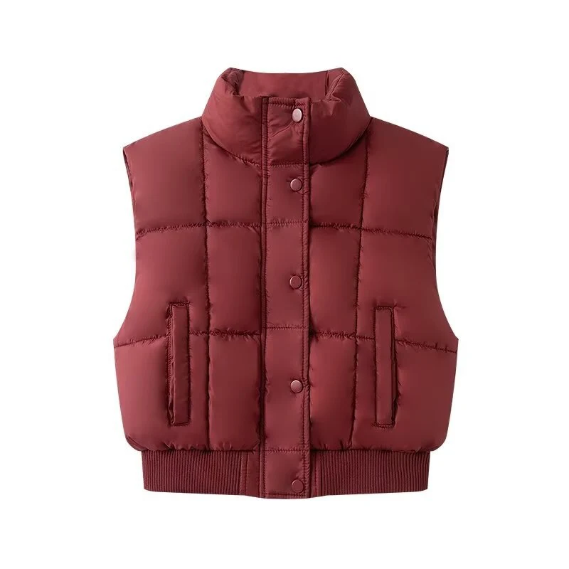 Damen Gesteppte Cropped-Pufferweste mit Stehkragen und geripptem Saum Nord Taschen