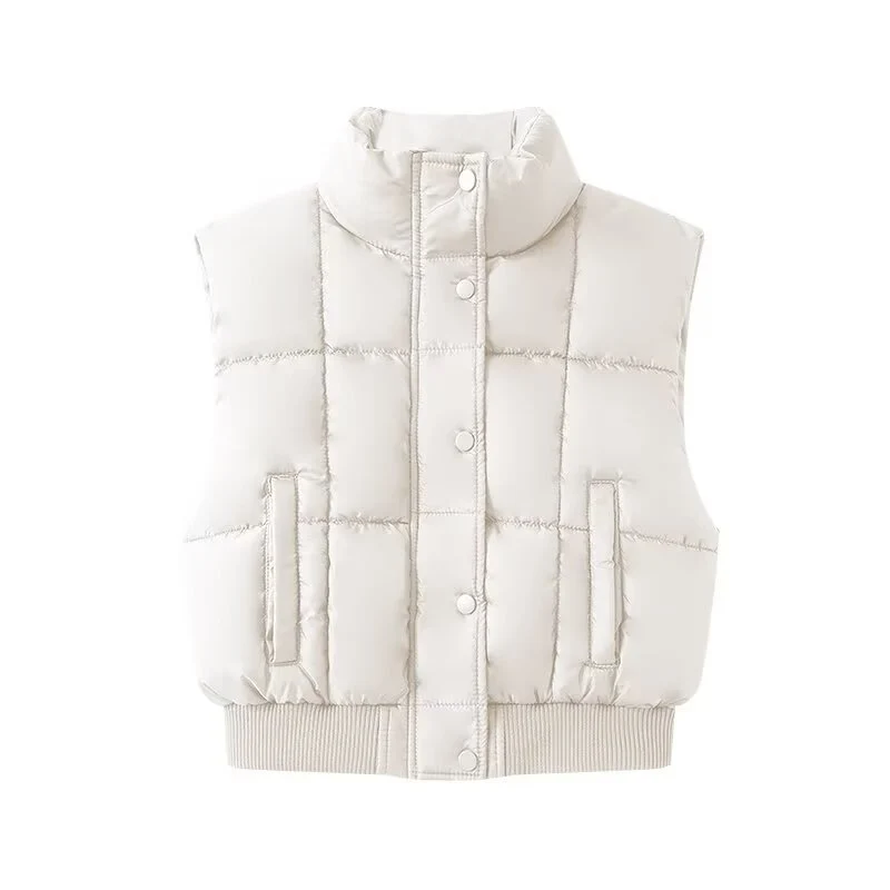 Damen Gesteppte Cropped-Pufferweste mit Stehkragen und geripptem Saum Nord Taschen