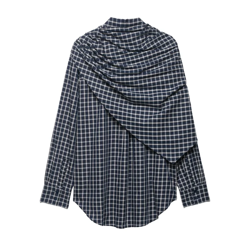 Damen Oversize Hemdbluse mit integriertem Schultertuch und Vichy-Karo Nord Taschen
